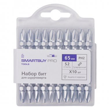 Фотография товара 'Smartbuy SBT-PRO-SCBS-10P4 Биты PH2, сталь S2, двусторонние, 65 мм'