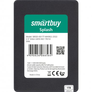 Фотография товара 'Smartbuy SBSSD-001TT-MX902-25S3 2,5" SSD Splash 1TB TLC SATA3'