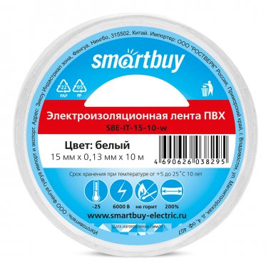 Фотография товара 'Smartbuy SBE-IT-15-10-w Изолента, 0.13х15мм, 10 метров'