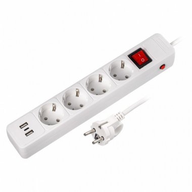 Фотография товара 'Smartbuy SBSP-30C-W Сетевой фильтр c USB+Type C, 16А, 4 гнезда, c з/ш, с з/к'