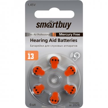 Фотография товара 'Smartbuy SBZA-A13-6B Батарейка для слуховых аппаратов A13-6B (60/3000)'
