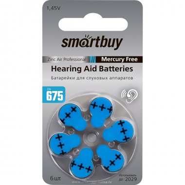 Фотография товара 'Smartbuy SBZA-A675-6B Батарейка для слуховых аппаратов A675-6B (60/3000)'