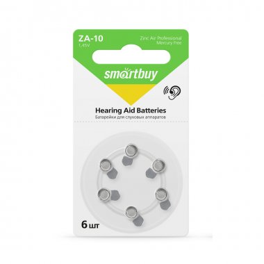 Фотография товара 'Smartbuy SBZA-A10-6B Батарейка для слуховых аппаратов A10-6B (60/3000)'