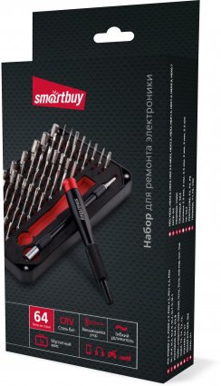 Фотография товара 'Smartbuy SBT-SCBS-66P2 Отвертка с набором бит 66 шт., ст.CR-V, 64 биты'