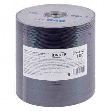 Фотография товара 'Smartbuy SBDVPR100S Диски для записи DVD+R, 4.7 Гб, 16х'