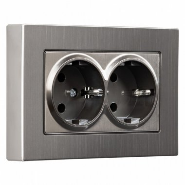 Фотография товара 'Smartbuy SBE-06gn-16-S2-Z Розетка двойная с заземлением серый никель'