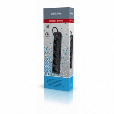 Фотография товара 'Smartbuy SBSP-50-K Сетевой фильтр, 10А, 2200 Вт, 5 гнезд, без з/ш, земля, ПВС 3x0,75'