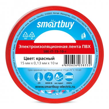 Фотография товара 'Smartbuy SBE-IT-15-10-r Изолента, 0.13х15мм, 10 метров'