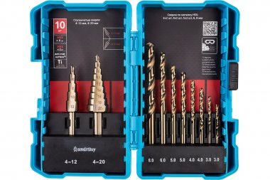 Фотография товара 'Smartbuy SBT-SDM-10P1 Набор сверл 10 штук, 3-8 мм, ступенчатые сверла 4 -20 мм'