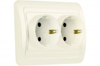 Фотография товара 'Smartbuy SBE-02i-16-S2-Z-c Розетка двойная одноместная с заземлением 16А бежевая'
