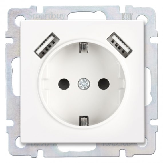 Фотография товара 'Smartbuy SBE-05w-16-S1-USB Розетка с заземлением и 2-мя USB 16А'