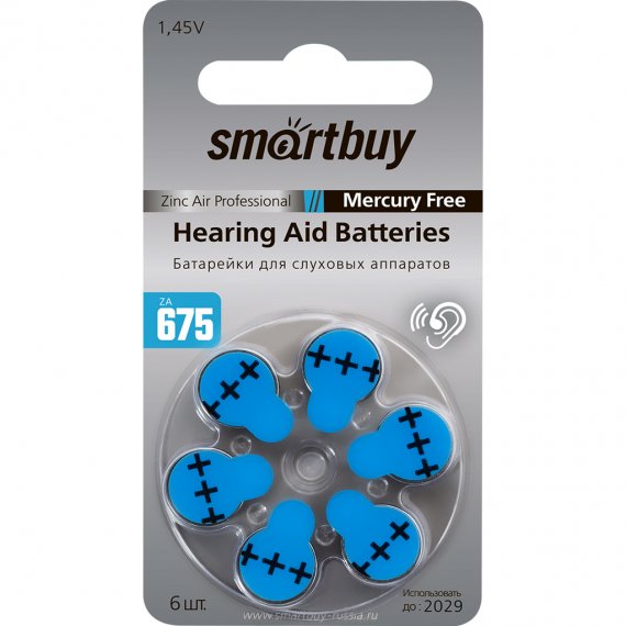 Фотография товара 'Smartbuy SBZA-A675-6B Батарейка для слуховых аппаратов A675-6B (60/3000)'