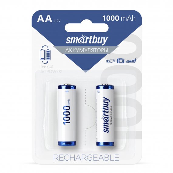Фотография товара 'Smartbuy SBBR-2A02BL1000 Аккумулятор NiMh AA/2BL 1000 mAh (24/240)'