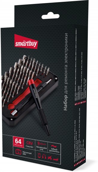 Фотография товара 'Smartbuy SBT-SCBS-66P2 Отвертка с набором бит 66 шт., ст.CR-V, 64 биты'