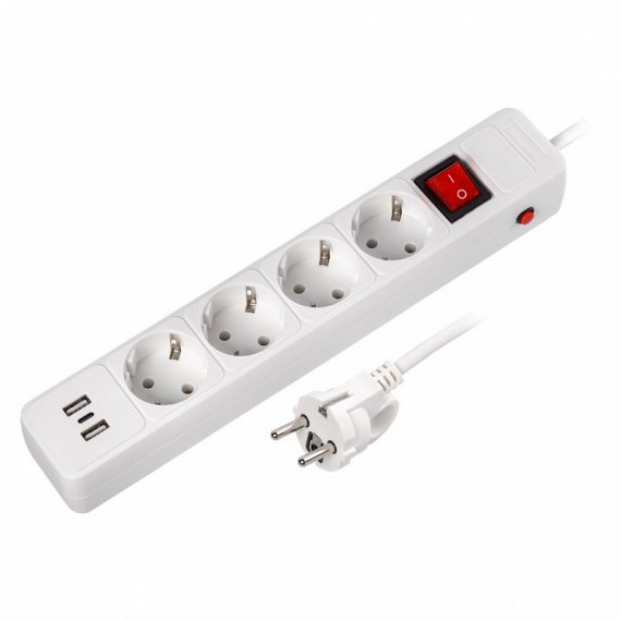 Фотография товара 'Smartbuy SBSP-18C-W Сетевой фильтр c USB+Type C, 16А, 4 гнезда, c з/ш'