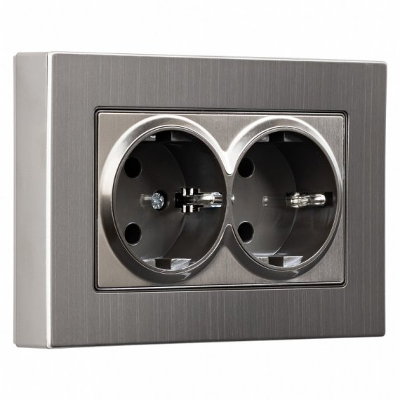 Фотография товара 'Smartbuy SBE-06gn-16-S2-Z Розетка двойная с заземлением серый никель'