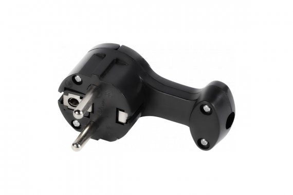 Фотография товара 'Smartbuy SBE-16-P11-b Вилка, угловая плоская (8 мм) с/з с кольцом черная 16А 250В'