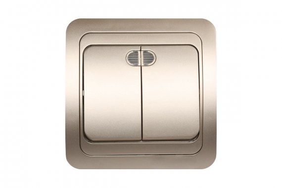 Фотография товара 'Smartbuy SBE-02c-10-SW2-1-c Выключатель 2-клавишный с индикатором 10А шампань Марс'