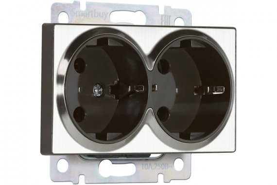 Фотография товара 'Smartbuy SBE-05gn-16-S2-Z Розетка двойная с заземлением серый никель Нептун'