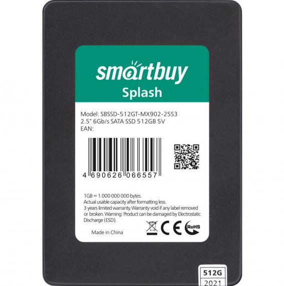 Фотография товара 'Smartbuy SBSSD-512GT-MX902-25S3 2,5" SSD Splash 512GB TLC SATA3'