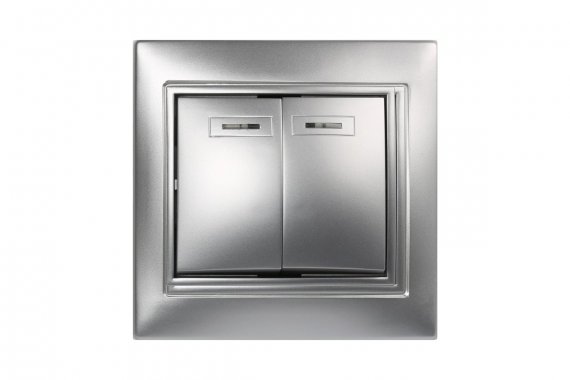Фотография товара 'Smartbuy SBE-01s-10-SW2-1-c Выключатель 2-клавишный с индикатором 10А серебро, Венера'