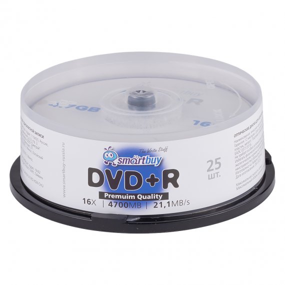 Фотография товара 'Smartbuy SBDVPR25 Диски для записи DVD+R, 4.7 Гб, 16x, 25шт'