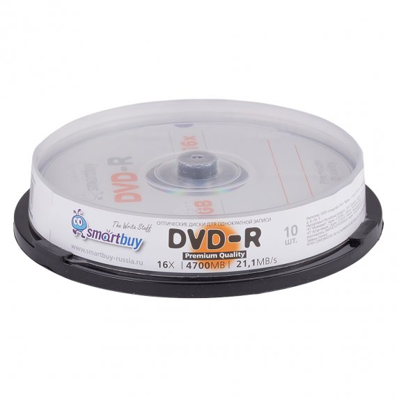 Фотография товара 'Smartbuy SBDV-R10 Диски для записи DVD-R, 4.7 Гб, 16х, 10шт'