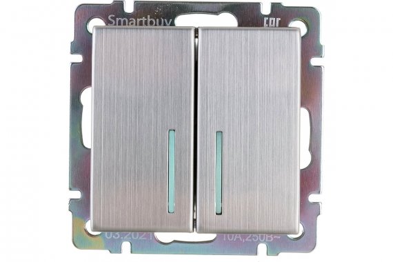 Фотография товара 'Smartbuy SBE-05gn-10-SW2-1 Выключатель 2-клавишный с индикатором 10А'