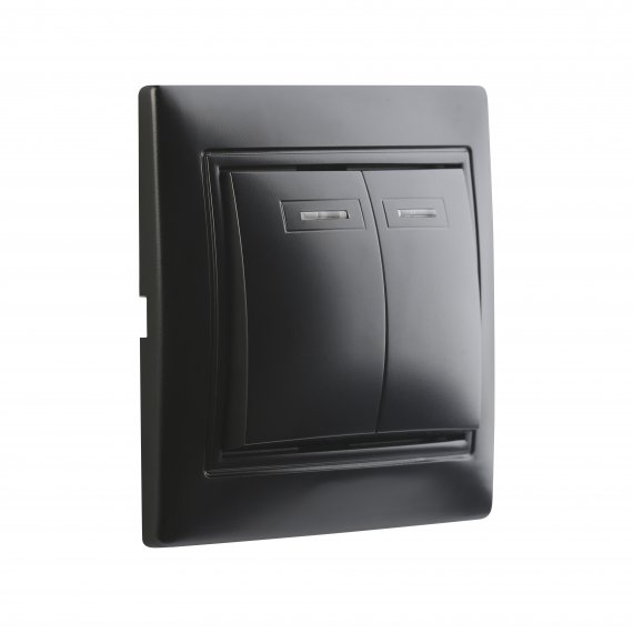 Фотография товара 'Smartbuy SBE-01b-10-SW2-1-c Выключатель 2-клавишный с индикатором 10А черный, Венера'