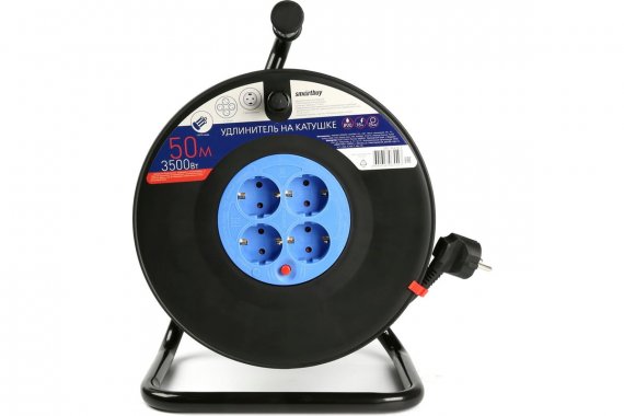 Фотография товара 'Smartbuy SBE-16-4-50-Z Удлинитель на катушке 4 гнезда 50м ПВС 3*1,5 16А/3,5кВт'